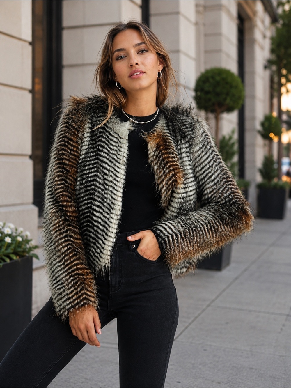 New Urbancode London Faux Feather Rust & Grey Jacket Sz 8